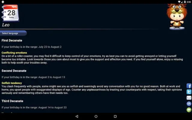 Horoscope android App screenshot 0